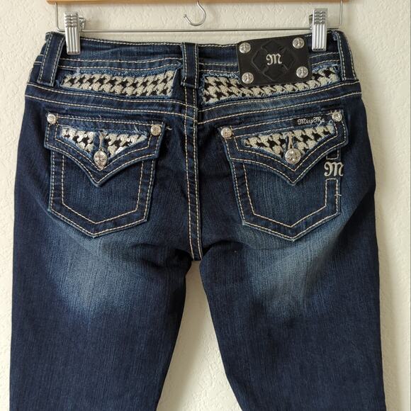 Miss Me Womens Embellished Jeans Size 27 Houndstooth Studded Crystals Skinny Mid - Picture 2 of 9